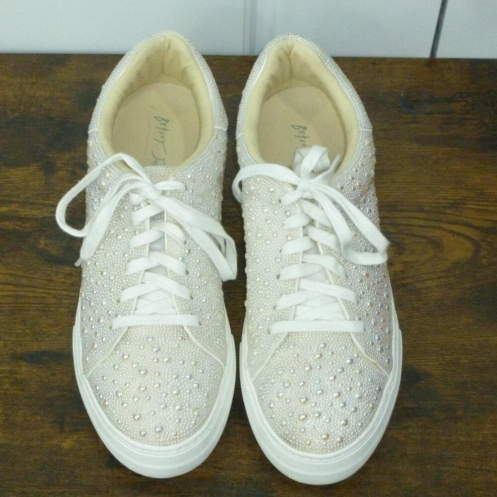 Betsy Johnson "Sidny" Pearl Platform Bridal Sneakers - Picture 3 of 16